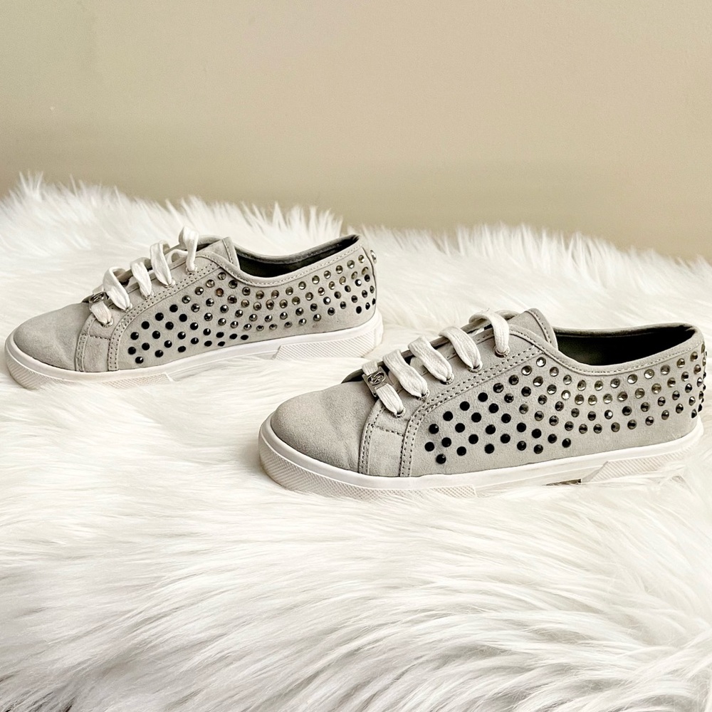 MICHAEL Michael Kors Gray Suede Rhinestone Studded Sneakers - Picture 4 of 6